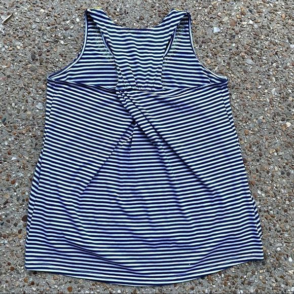 Rain Striped Nautical Hamptons Gold Embroidered Blue & White Tank Top Size M - Picture 6 of 7